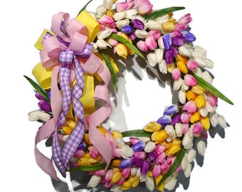 Floral Door Wreath, Easter Tulip Wreath, Tulip Wreath for Front Door, Front Door Decor