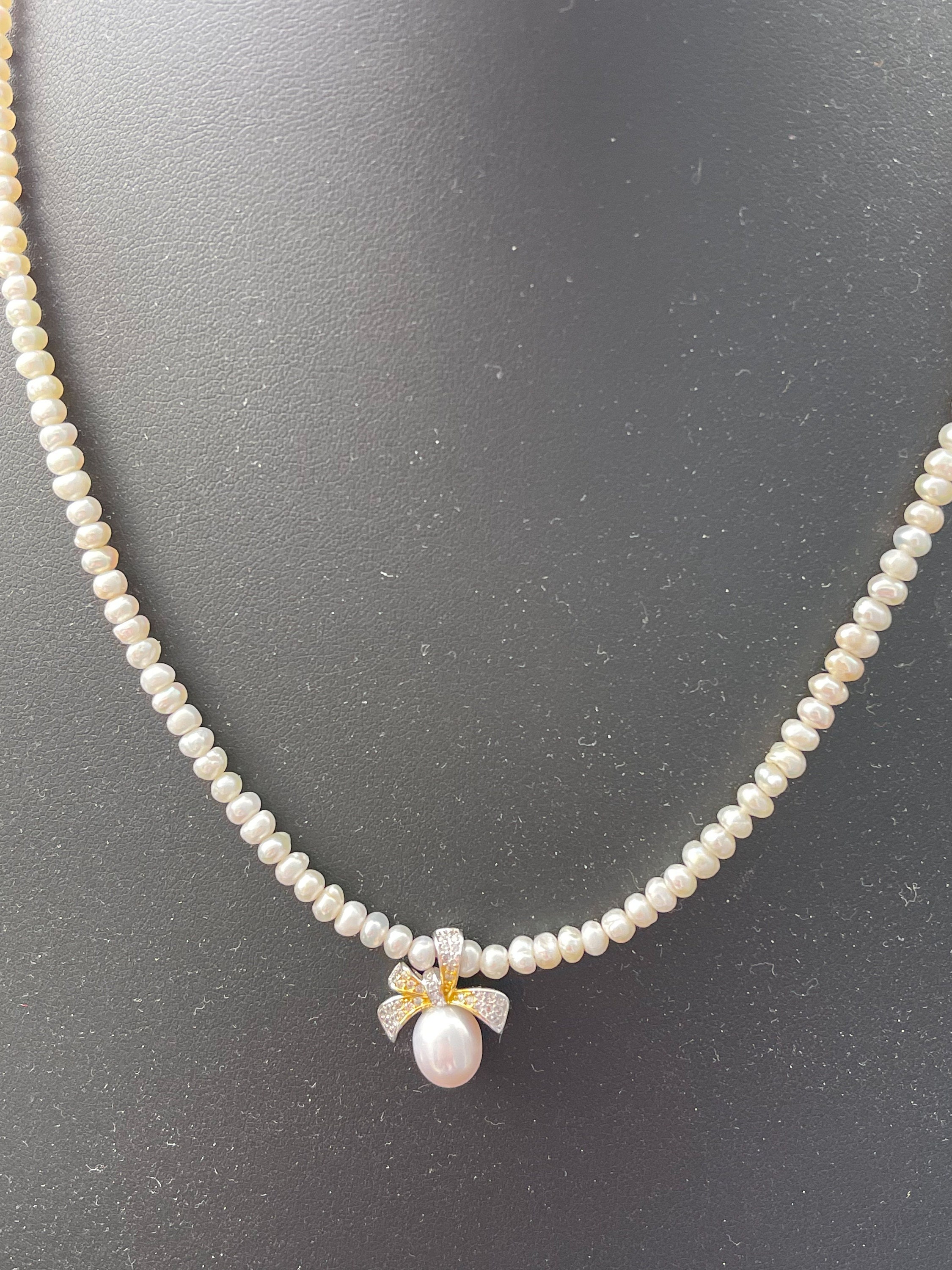 Pearl and Cubic Zirconia Necklace - Etsy