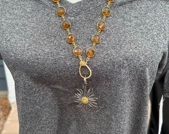 Citrine and Diamond Sun Necklace