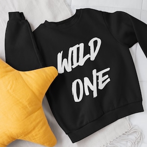 Wild One Kids Crew Neck Sweater, Perfect 1st Birthday Gift, Wild Sweater/ Jumper, Baby Sweatshirt Party Outfit - Choose the Print Colour