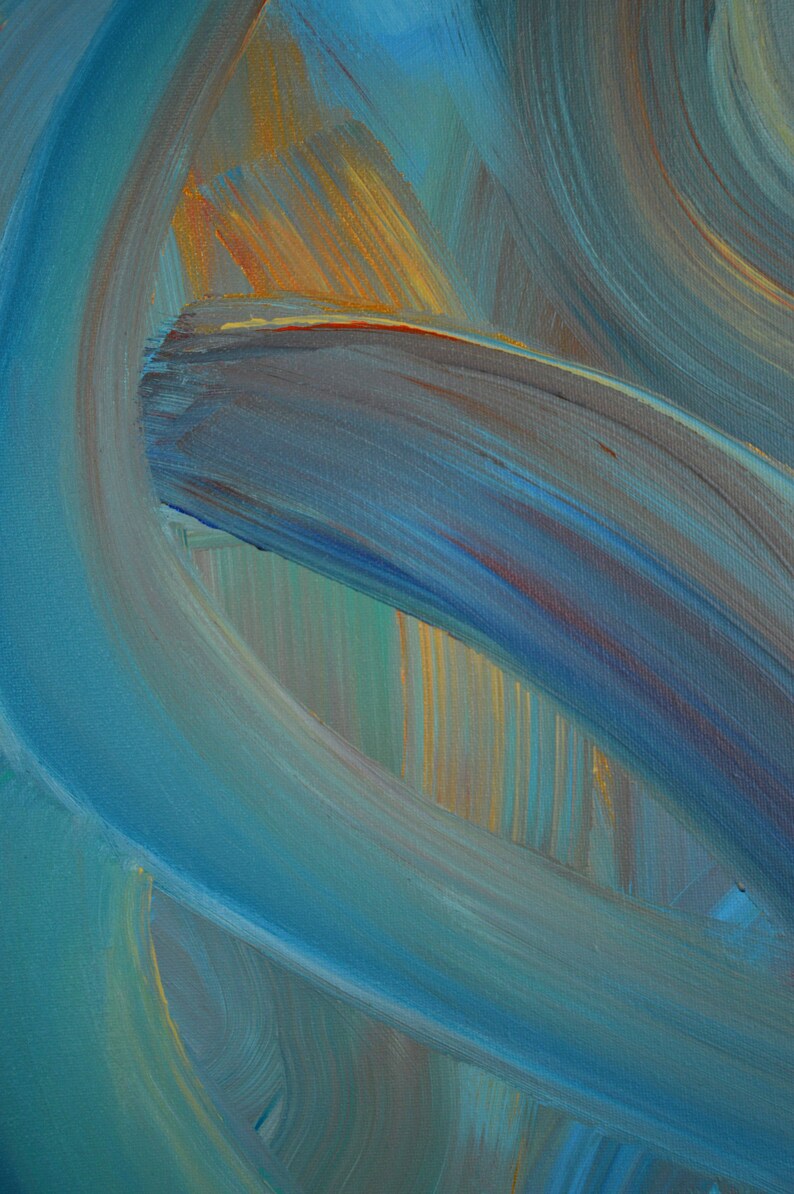 May include: Abstract painting with swirling brushstrokes in shades of blue, green, and yellow.