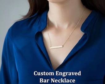 Gold Personalized Bar Necklace • Custom Name Plate • Includes Both Sides