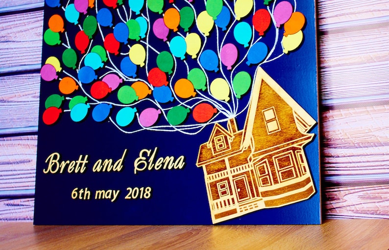 Unique wedding guest book 3D House with balloons guest book alternative 3D Wedding gift for couple UP house guest book Personalized