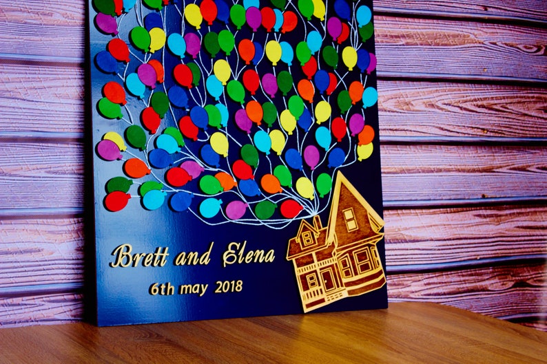 Unique wedding guest book 3D House with balloons guest book alternative 3D Wedding gift for couple UP house guest book Personalized