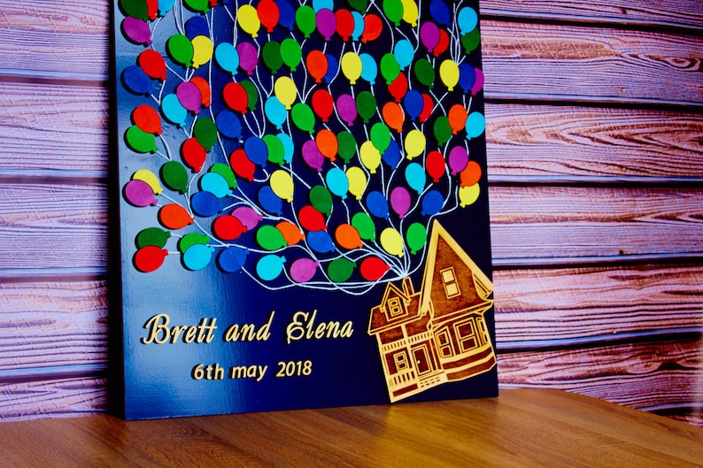 Unique wedding guest book 3D House with balloons guest book alternative 3D Wedding gift for couple UP house guest book Personalized