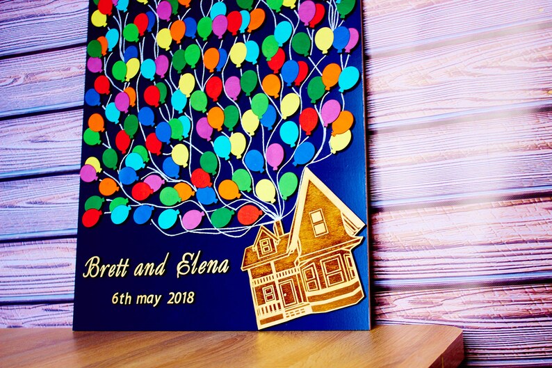 Unique wedding guest book 3D House with balloons guest book alternative 3D Wedding gift for couple UP house guest book Personalized