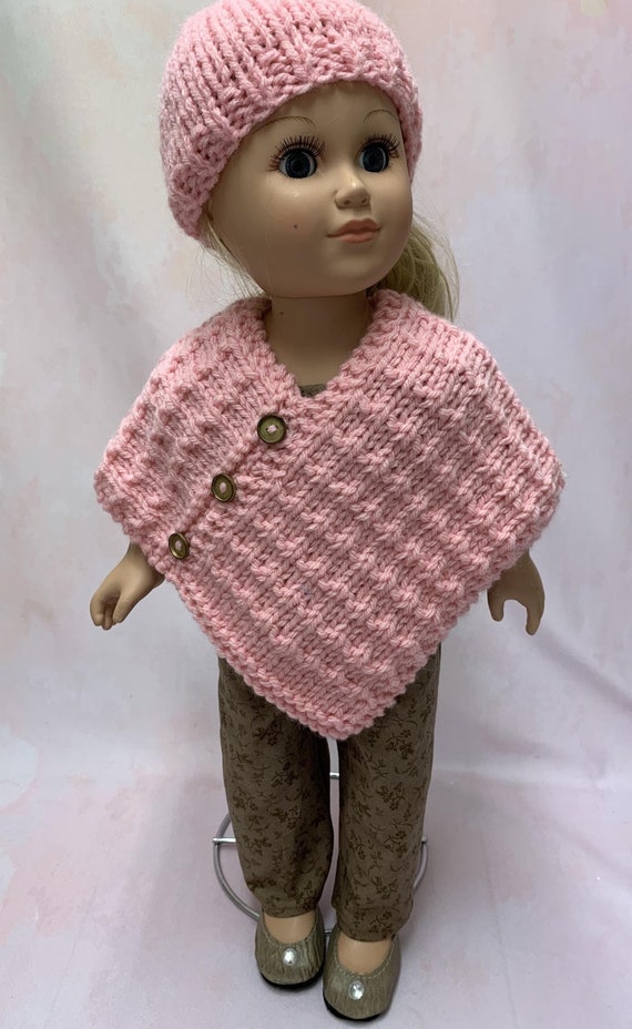 147 PINK KNITTED PONCHO with matching hat and Unique for My Life  doll