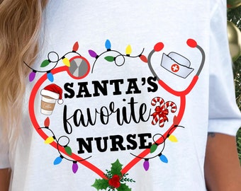 Santa's Favorite Nurse T-Shirt, Holiday Christmas Gift