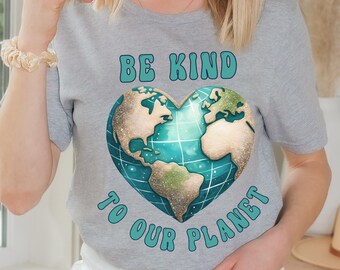 Camiseta "Seja Gentil com o Nosso Planeta", Camiseta do Dia da Terra com Coração