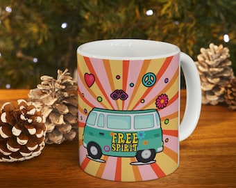 Caneca de cerâmica estilo van hippie retrô, design de espírito livre