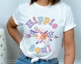 Camiseta estilo boho con estampado floral de flechas, estilo hippie, camiseta retro para mamá
