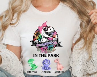 Personalized Motherhood Is A Walk In The Park T-Shirt, Jurassic Mama Tee, T-Rex Mom Shirt, Funny Dinosaur Mom Tshirt, Mommy And Kids T-Shirt