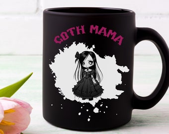 Goth Mama keramische zwarte mok, gotische moeder koffiekopje, schattige Goth meisje koffiemok