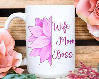 Frau Mom Boss Kaffeetasse, Rosa Sonnenblume Keramiktasse