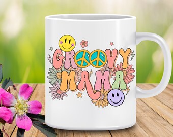 Groovy Mama Ceramic Mug, Hippie Mama Coffee Mug, Boho Mom Mug, Retro Mom Mug, Good Vibes Only Mug, Gift For A Groovy Mom, Stay Groovy Mug