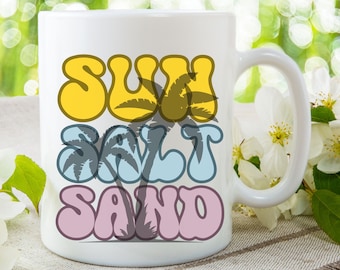 Ceramiczny kubek Retro Sun, Salt, Sand, na kawę z wakacji na plaży