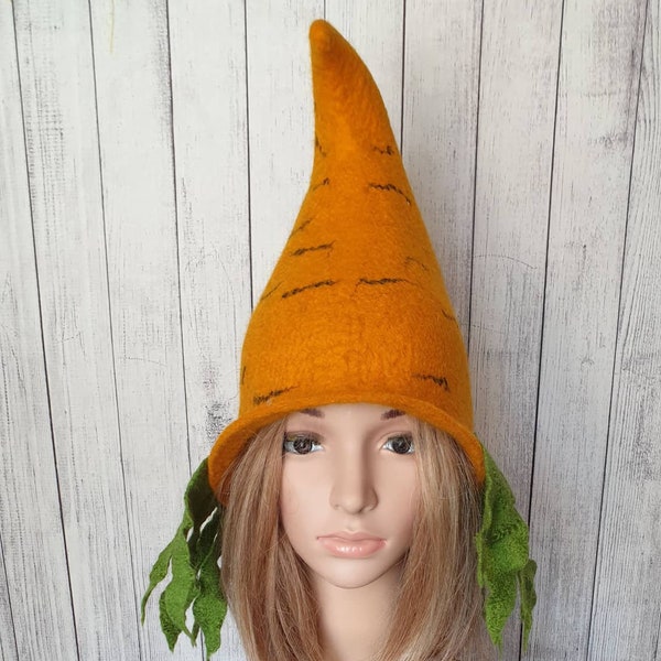 Wool womens hats Carrot Felt hat Felt hat Felt hat Funny hat Gift for him Pixie hat Fairy hat Sauna-hat.