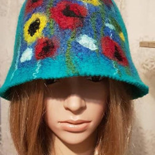 Poppy Fantasy Wool Sauna Hat I Love Sauna .Wool womens hats Felt hat Felt hat Felt hat Funny hat Gift for him Pixie hat Fairy hat Sauna-hat.