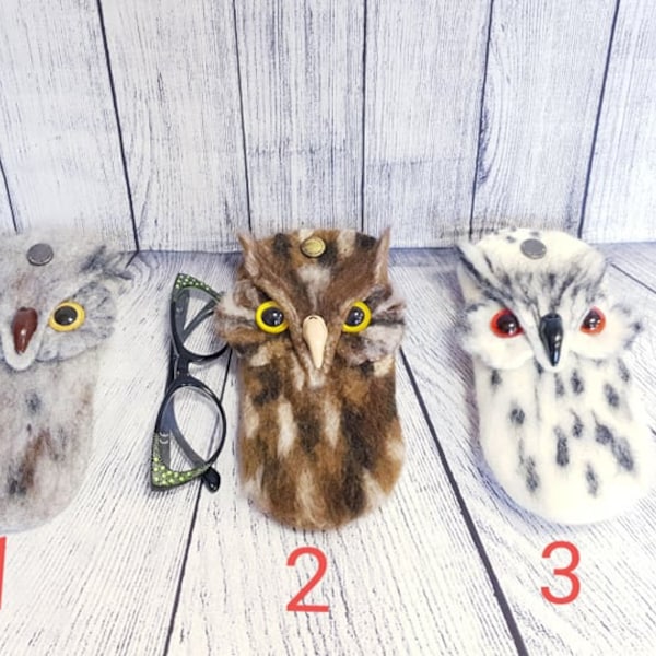 Étui à lunettes. Laine d’oiseau hibou. Fait à la main. Felt.Wool.Gefilzte hausschuhe pferd. Bon cadeau