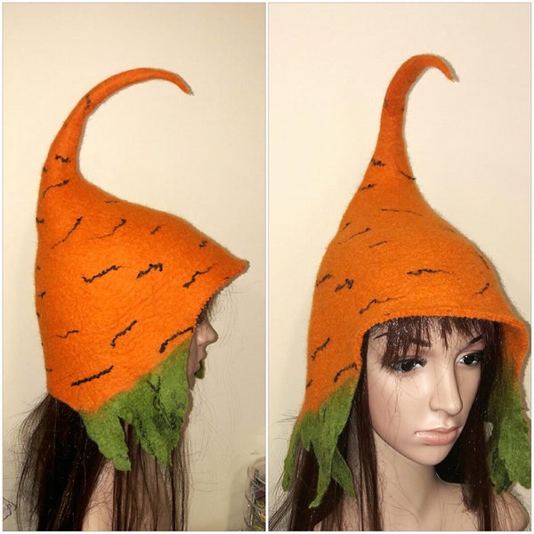 Wool womens hats Carrot Felt hat Felt hat Felt hat Funny hat Gift for him Pixie hat Fairy hat Sauna-hat.