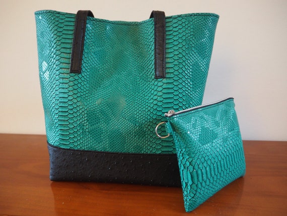 black faux leather tote