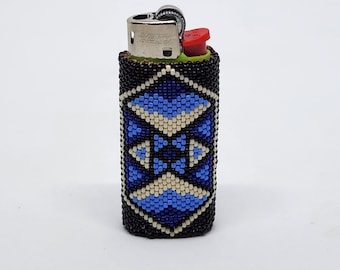 Blue Beaded MINI Bic Lighter Cover
