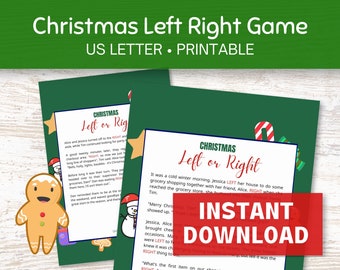 Christmas Left Right Game Printable, Christmas Pass the Prize Game, Printable Party Games
