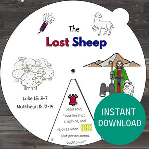 The Lost Sheep Coloring Wheel, Sunday School Lesson, Parable of the Lost Sheep Craft, Bible Story Activity for Kids