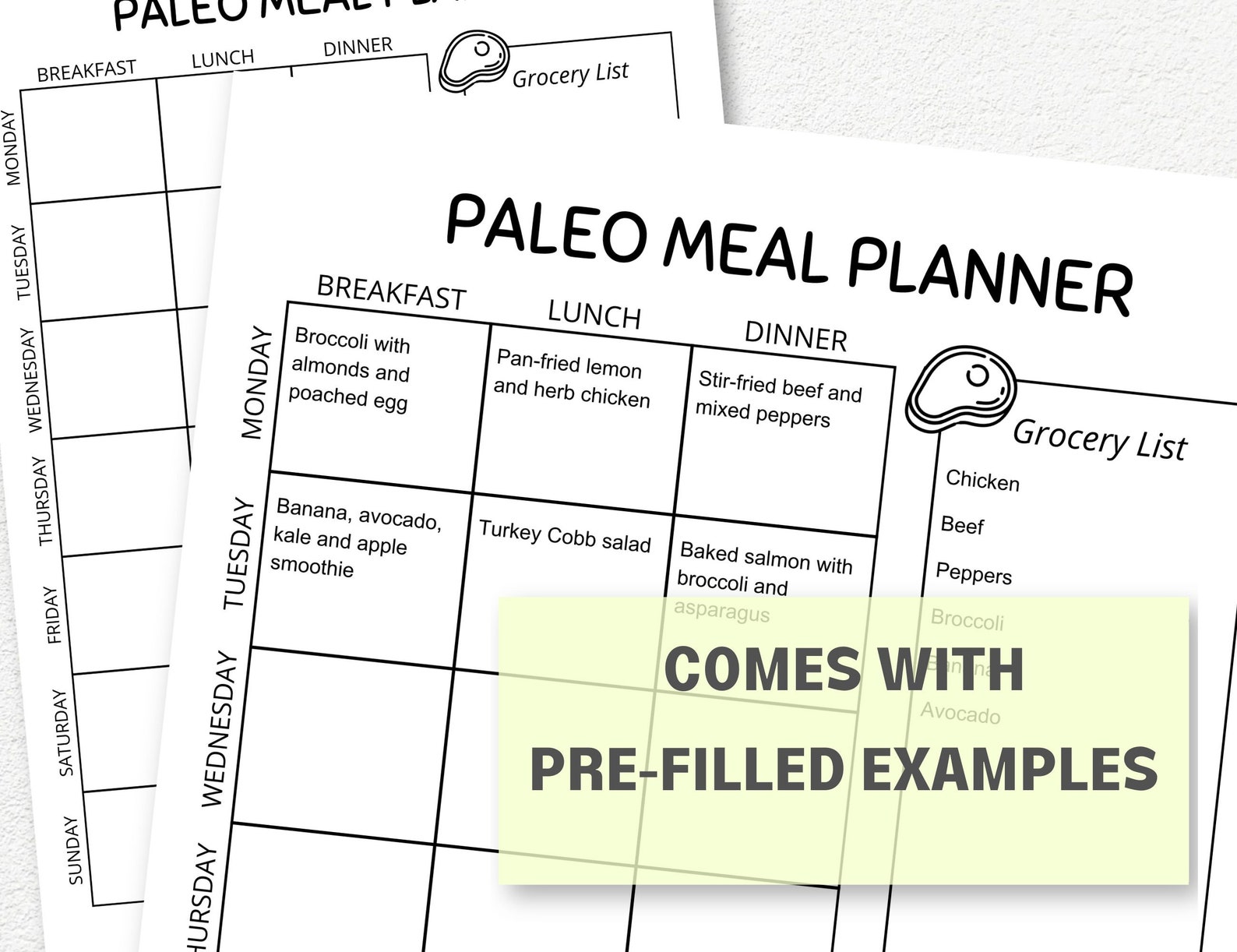 Paleo Meal Planner, Printable Grocery List and Weekly Meal Planner, PDF ...
