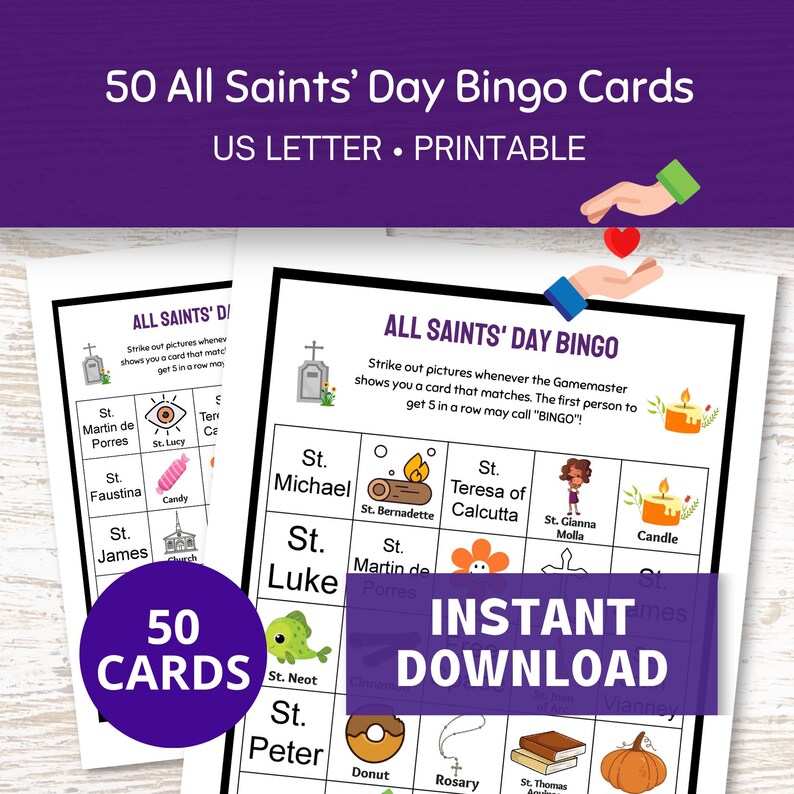 All Saints’ Day Printable Bingo, 50 Holiday Bingo Cards PDF, All Saints ...