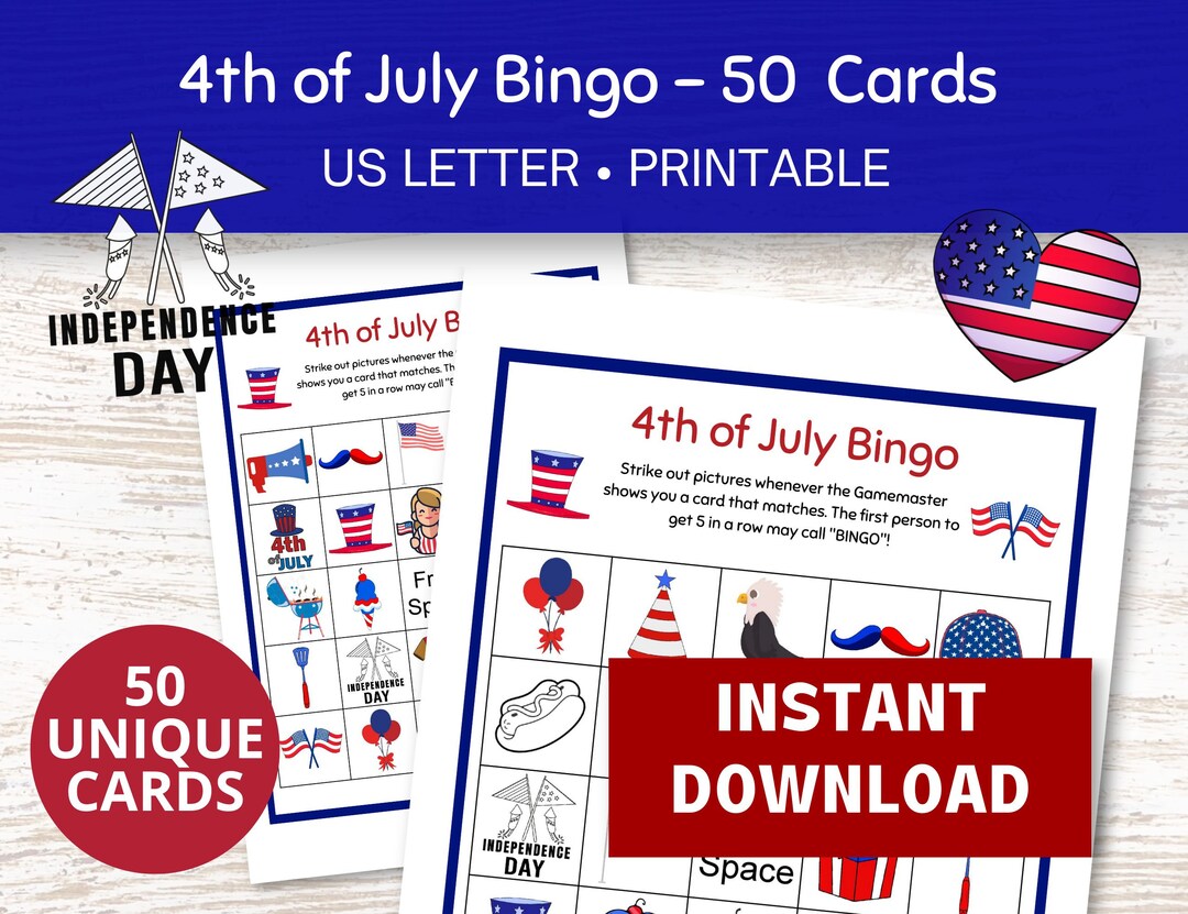 4th of July Bingo Cards Printable 50 Patriotic Bingo Cards - Etsy
