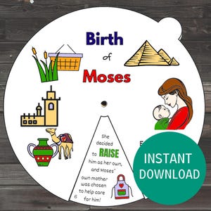 Birth of Moses Coloring Wheel, Sunday School Lesson, Moses in Egypt Craft, Children’s Bible Study Activities
