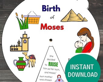 Birth of Moses Coloring Wheel, Sunday School Lesson, Moses in Egypt Craft, Children’s Bible Study Activities