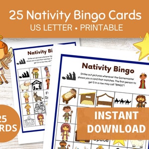 Kerstbingo voor kinderen en volwassenen, 25 afdrukbare kerstbingokaarten, kerstspellen voor het hele gezin