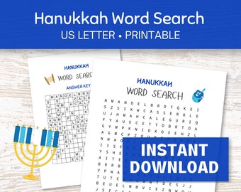 Hanukkah Word Search Printable, Chanukah Word Search for Kids and Adults