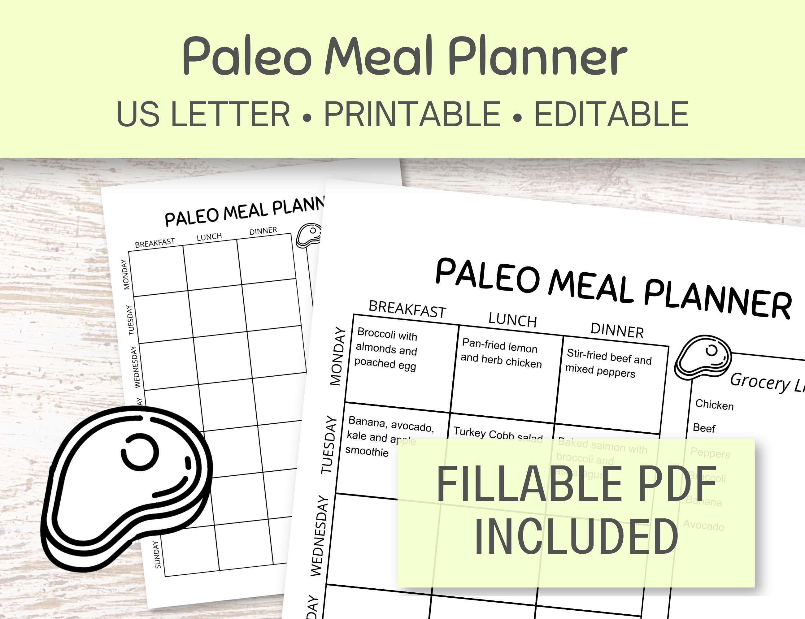 Paleo Meal Planner, Printable Grocery List and Weekly Meal Planner, PDF ...