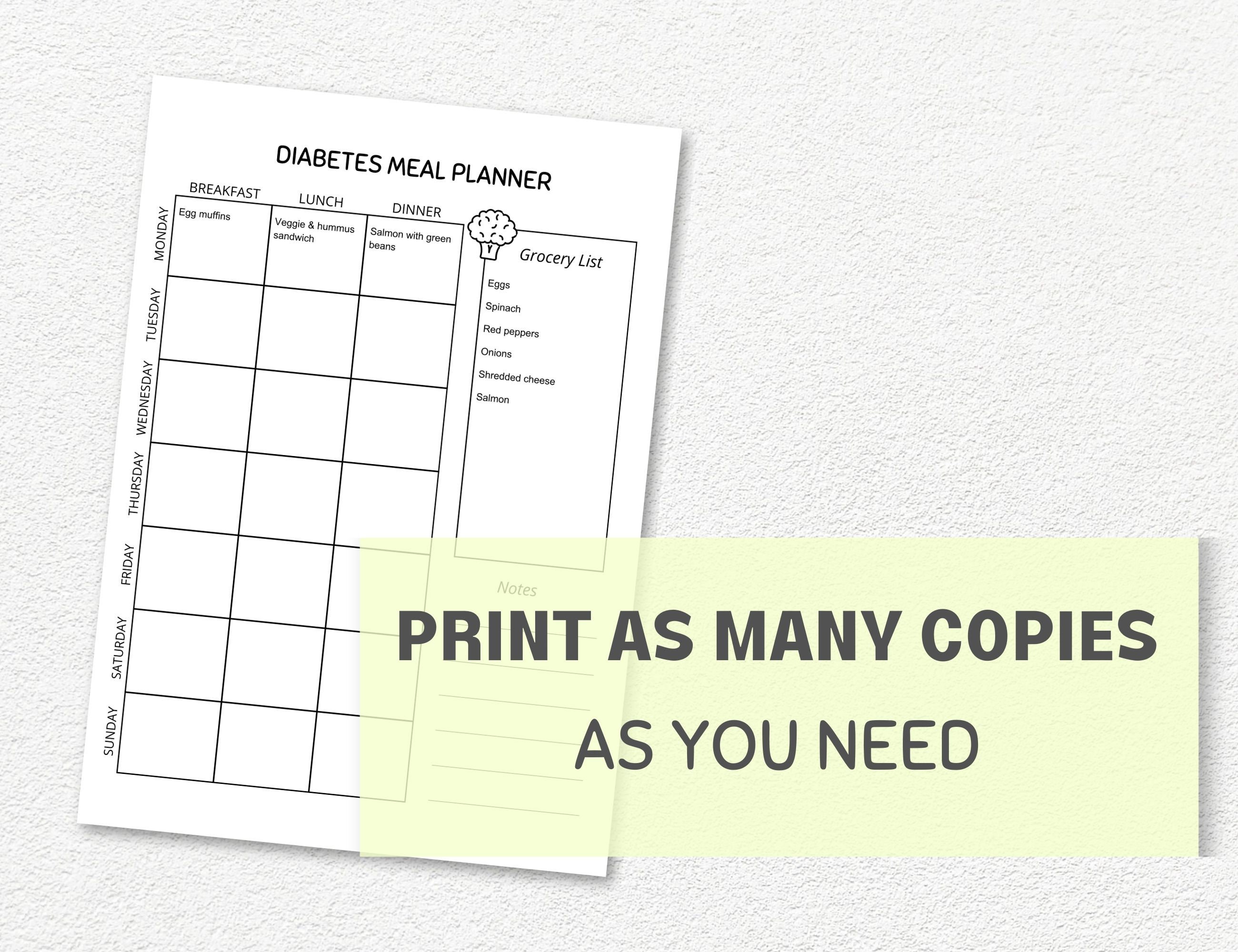 Diabetes Meal Planner, Printable Grocery List and Meal Planner, PDF ...