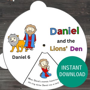 Rueda para colorear de Daniel y el foso de los leones, manualidad imprimible para la escuela dominical, estudio bíblico para niños, actividad de las Escrituras