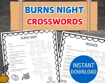 Burns Night Crossword Puzzles, Scotland Activity Sheet, Printable Literature Game With Study Notes