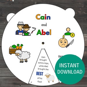 Ruota da colorare di Caino e Abele, lezione stampabile della scuola domenicale, attività artigianali della Bibbia, studio della Bibbia per bambini