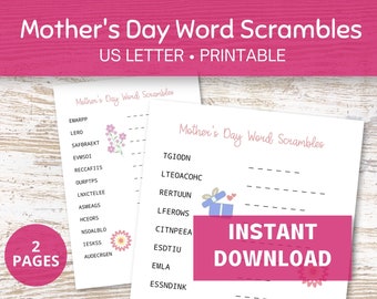 Mother’s Day Word Scrambles, 2 Printable Games for Mother’s Day, Party Games for the Family