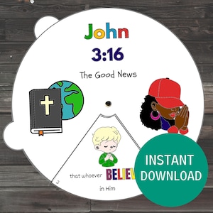 John 3:16 Coloring Wheel, The Good News Sunday School Craft, Printable Kids Bible Study, Bible Activity