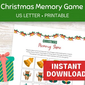 Christmas Memory Game Printable, Memory Matching Game, Christmas Party Games