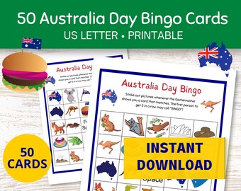 Bingo na Dzień Australii, 50 kart do druku Straya Day Bingo, gry o tematyce australijskiej