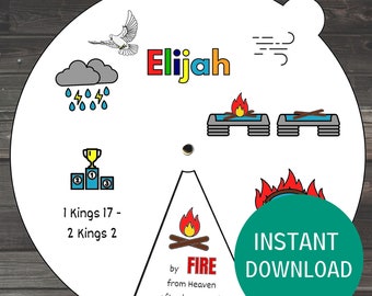 Elijah Coloring Wheel, Printable Sunday School Craft, Elijah Chariot of Fire Bible Lesson, Scripture Activity