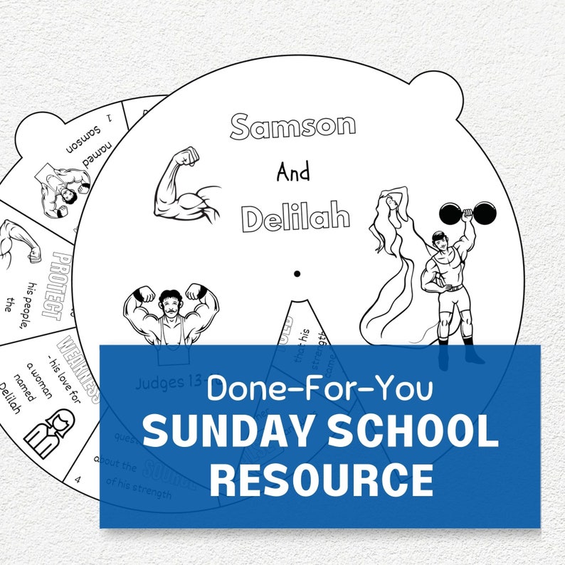 Samson and Delilah Coloring Wheel, Printable Sunday School Lesson, Kids