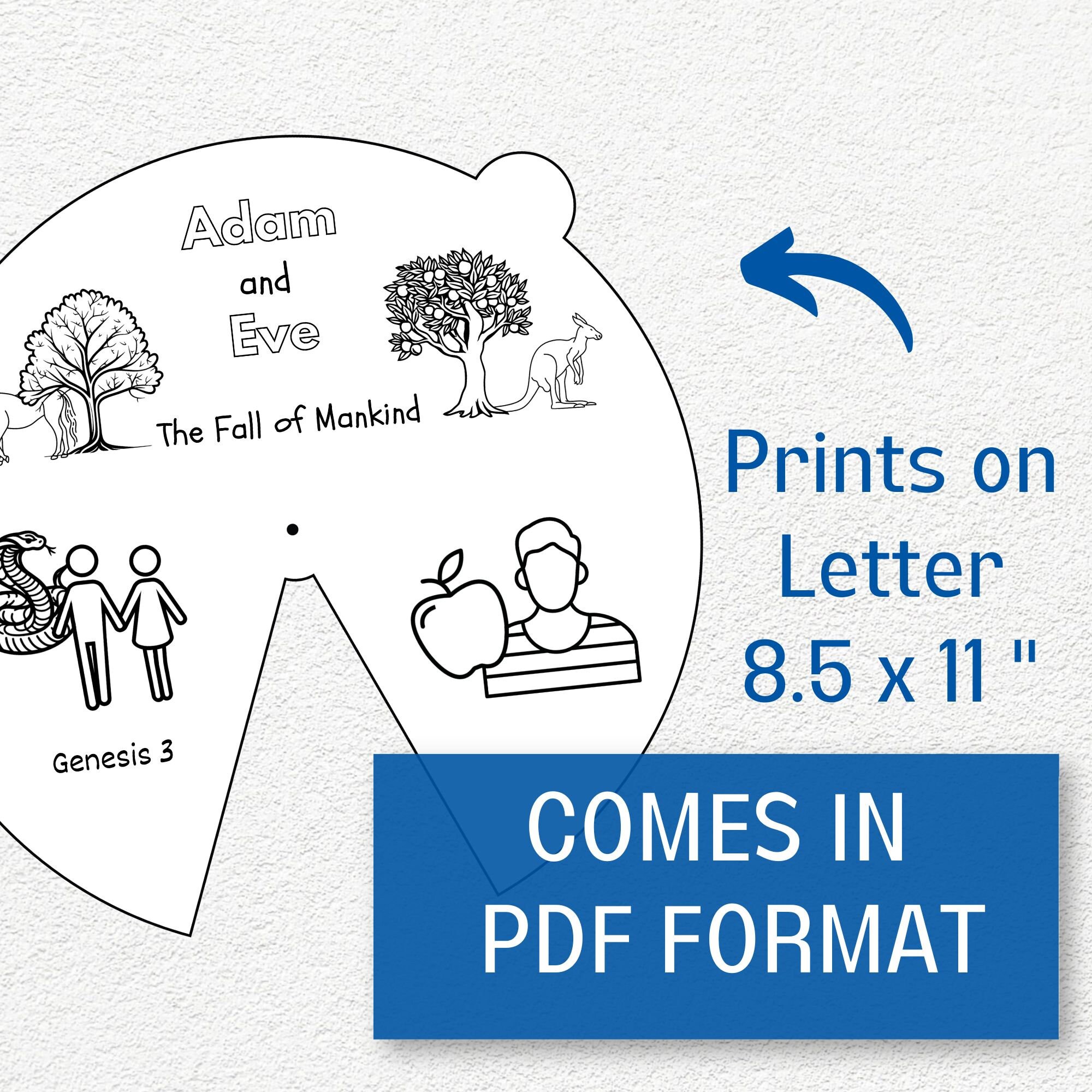 Adam and Eve Coloring Wheel, Printable Sunday School Lesson, Adam and ...