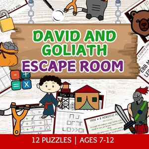 David and Goliath Escape Room, 12 Printable PDF Puzzles, David and Goliath Kids Activity Worksheet, Sunday School Games