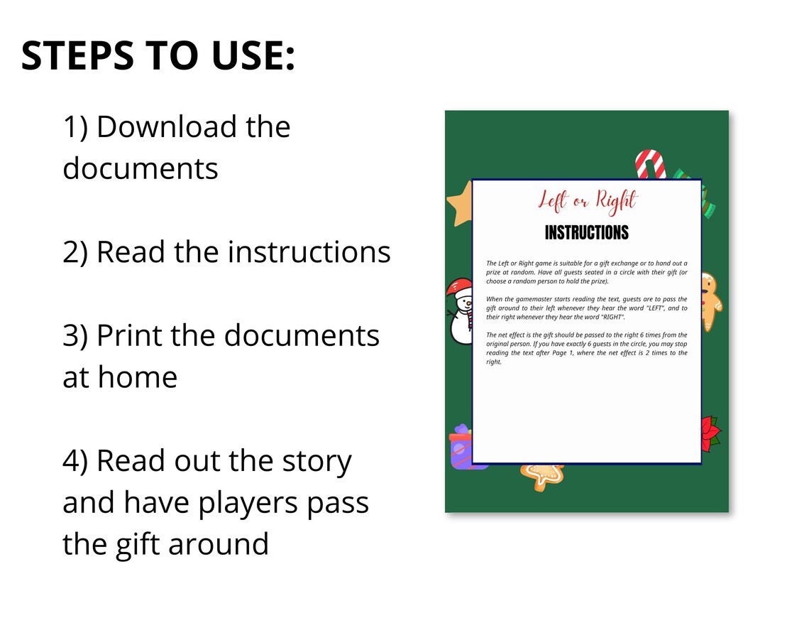 Christmas Left Right Game Printable, Christmas Pass the Prize Game ...