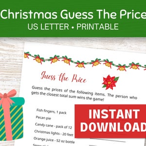 Christmas Guess The Price Printable, Christmas Guessing Game, Party Games for Adults and Families